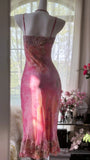 Ndyad Pink Square Neck Sheath Lace Chiffon Short Vintage Prom Dresses HZ1024