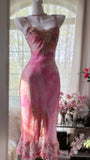 Ndyad Pink Square Neck Sheath Lace Chiffon Short Vintage Prom Dresses HZ1024