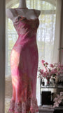Ndyad Pink Square Neck Sheath Lace Chiffon Short Vintage Prom Dresses HZ1024