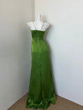Ndyad Green Spaghetti Straps A-Line Satin Long Prom Dresses Formal Evening Dresses HZ1024