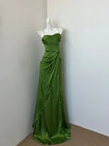Ndyad Green Spaghetti Straps A-Line Satin Long Prom Dresses Formal Evening Dresses HZ1024