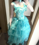 Ndyad Turquoise Square Neck A-Line Layered Tulle Long Prom Dress for Graduation Prom & Quincea?era HZ1024