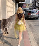 Ndyad Yellow Strap Tulle Short Summer Dress HZ1024