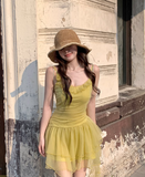 Ndyad Yellow Strap Tulle Short Summer Dress HZ1024