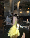 Ndyad Yellow Strap Tulle Short Summer Dress HZ1024