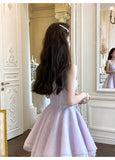 Ndyad Purple Square Neck A-Line Tulle Short Evening Dress for Birthday Cute Homecoming Dress HZ1024
