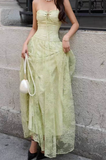 Ndyad Green Strapless A-Line Tulle Lace Long Evening Gown Birthday Party Dress HZ1024