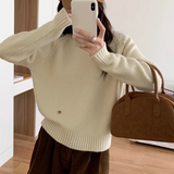 Ndyad style gentle solid color round neck long sleeve sweater HZ1024