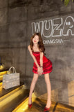 Ndyad Red Strapless Sheath Layered Satin Short Prom Dresses Outdoor Party Outfit HZ1024