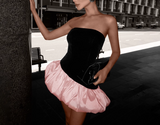 Ndyad Black/Pink Strapless A-Line Satin Short Party Dress Fashion Evening Dress HZ1024