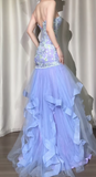 Ndyad Purple Sweetheart Neck Mermaid Long Tulle Evening Gown Stunning Prom Dresses with Embroidered Appliques HZ1024