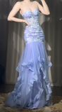 Ndyad Purple Sweetheart Neck Mermaid Long Tulle Evening Gown Stunning Prom Dresses with Embroidered Appliques HZ1024