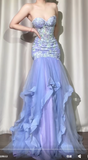 Ndyad Purple Sweetheart Neck Mermaid Long Tulle Evening Gown Stunning Prom Dresses with Embroidered Appliques HZ1024