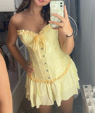 Ndyad Yellow Strapless Bodycon Chiffon Satin Short Party Dress Fashion Homecoming Dress HZ1024