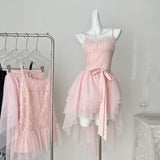 Ndyad Pink Spaghetti Straps A-Line Tulle Lace Short Birthday Dress Outdoor Party Outfit HZ1024