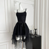 Ndyad Pink Spaghetti Straps A-Line Tulle Lace Short Birthday Dress Outdoor Party Outfit HZ1024
