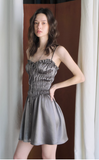 Ndyad Grey Spaghetti Straps A-Line Satin Short Pool Party Dress HZ1024