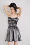 Ndyad Grey Spaghetti Straps A-Line Satin Short Pool Party Dress HZ1024