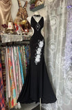 Ndyad Black V-neck Mermaid Evening Gowns Beaded Chiffon Open Back Long Prom Dresses HZ1024