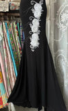 Ndyad Black V-neck Mermaid Evening Gowns Beaded Chiffon Open Back Long Prom Dresses HZ1024