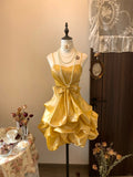 Ndyad Gold Spaghetti Straps A-Line Satin Short Prom Dresses Elegant Homecoming Dress HZ1024