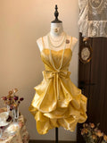 Ndyad Gold Spaghetti Straps A-Line Satin Short Prom Dresses Elegant Homecoming Dress HZ1024
