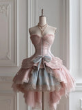 Ndyad Pink Sweetheart Neck A-Line Tulle Lace Lolita Prom Dresses Sweet Homecoming Dress HZ1024