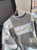 Ndyad retro color matching embroidered long sleeve sweater HZ1024