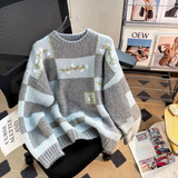 Ndyad retro color matching embroidered long sleeve sweater HZ1024
