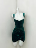 Ndyad Green Spaghetti Straps Bodycon Velvet Short Prom Dresses Elegant Homecoming Dress HZ1024