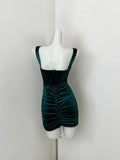 Ndyad Green Spaghetti Straps Bodycon Velvet Short Prom Dresses Elegant Homecoming Dress HZ1024