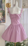 Ndyad Pink Square Neck A-Line Satin Short Party Dress for Birthday Sweet 16 Dress HZ1024