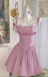 Ndyad Pink Square Neck A-Line Satin Short Party Dress for Birthday Sweet 16 Dress HZ1024