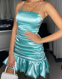 Ndyad Blue Spaghetti Straps Bodycon Satin Short Evening Dress Fashion Party Dress HZ1024