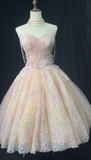 Ndyad Pink Strapless A-Line Tulle Beaded Short Prom Dresses Sweet Homecoming Dress HZ1024