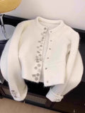 Ndyad style white raccoon fleece round neck cardigan HZ1024