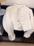 Ndyad style white raccoon fleece round neck cardigan HZ1024