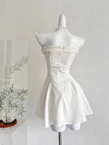 Ndyad White Strapless A-Line Short Birthday Dress Elegant Party Dress HZ1024