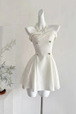 Ndyad White Strapless A-Line Short Birthday Dress Elegant Party Dress HZ1024