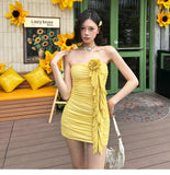 Ndyad Yellow Strapless Bodycon Chiffon Short Party Dress Homecoming Dress HZ1024