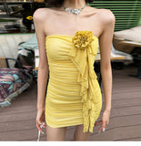 Ndyad Yellow Strapless Bodycon Chiffon Short Party Dress Homecoming Dress HZ1024