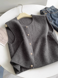 Ndyad single-breasted gold button round neck knitted vest HZ1024