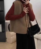 Ndyad single-breasted gold button round neck knitted vest HZ1024