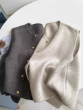 Ndyad single-breasted gold button round neck knitted vest HZ1024