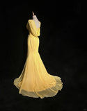 Ndyad Yellow Spaghetti Straps Sheath Tulle Long Prom Dresses Formal Evening Gowns HZ1024