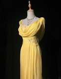 Ndyad Yellow Spaghetti Straps Sheath Tulle Long Prom Dresses Formal Evening Gowns HZ1024