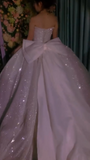 Ndyad Strapless Glitter Tulle Long Ball Gown Elegant Convertible Wedding Dresses HZ1024