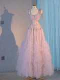 Ndyad Light Purple A-Line Straps Tulle Long Prom Dresses Sweet 16 Evening Gowns HZ1024