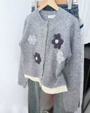 Ndyad Knitted long sleeve Cardigan with Handmade Flowers HZ1024