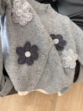 Ndyad Knitted long sleeve Cardigan with Handmade Flowers HZ1024